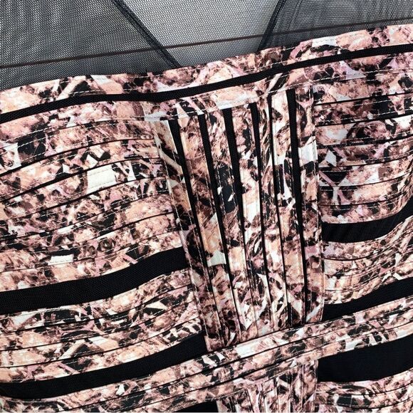 BCBGMaxAzria Brenda Bandage Dress Patterned Black Pink 4 Sleeveless Sheer Top - Picture 8 of 14